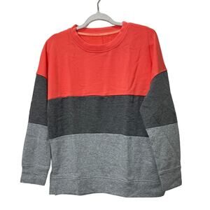 NWOT Women's Sweatshirt Sweater Striped Three Toned Peach Gray Warm Comfy Large